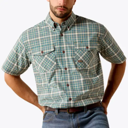 Ariat MNS Rebar Made Tough DuraStretch Work Shirt TEAL 10071410